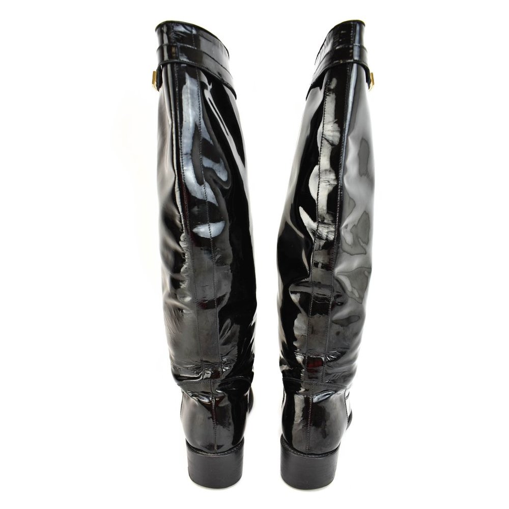 FENDI: Black, Patent Leather & Logo Tall Boots - Picture 7 of 11